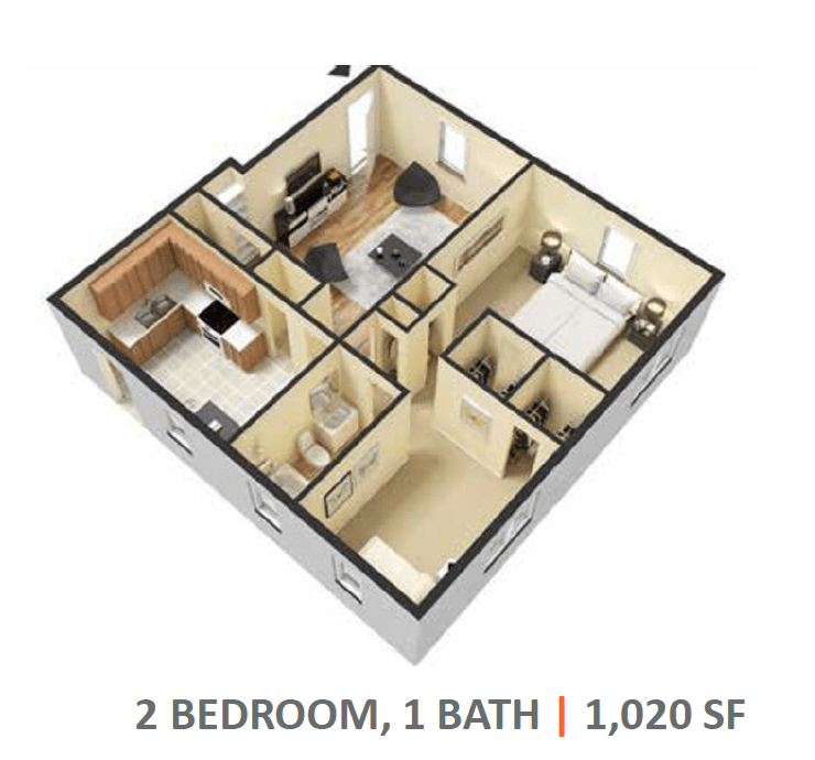 2 BEDROOM - 1 BATHROOM Image